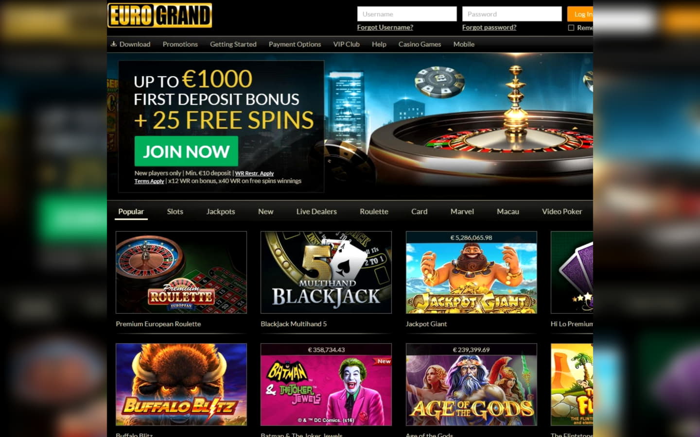 220 Free spins no deposit at Eurogrand Casino